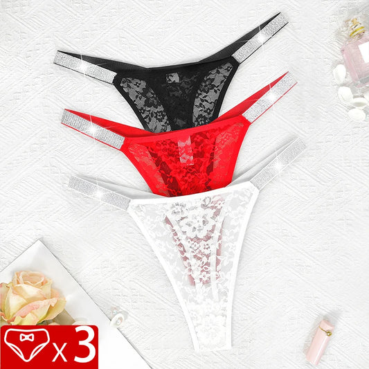 "Lace Temptation" – Lot de 3 Strings Sexy en Dentelle