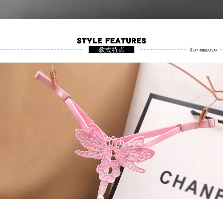 "Papillon de Minuit" – String Sexy avec Perles et Broderie Papillon