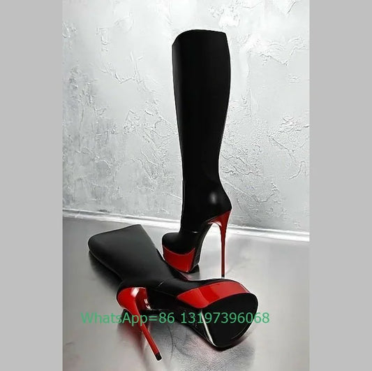 "Crimson Dusk – Bottes PU Métalliques Plateforme Ultra Haute"