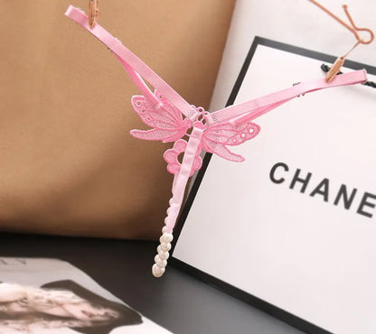 "Papillon de Minuit" – String Sexy avec Perles et Broderie Papillon