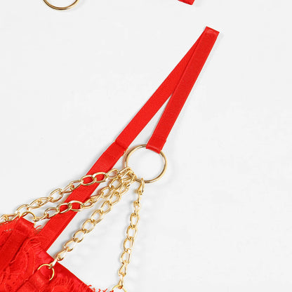 Red Temptation – Ensemble Lingerie Dentelle & Chaîne