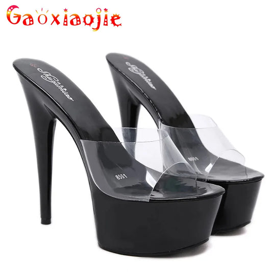 "Crystal Heel 15CM Platform Slippers" – Mules Sexy à Talons Fins Été 2025