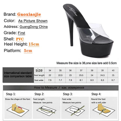 "Crystal Heel 15CM Platform Slippers" – Mules Sexy à Talons Fins Été 2025