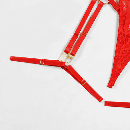 Red Temptation – Ensemble Lingerie Dentelle & Chaîne