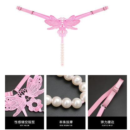"Papillon de Minuit" – String Sexy avec Perles et Broderie Papillon