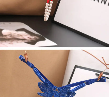 "Papillon de Minuit" – String Sexy avec Perles et Broderie Papillon