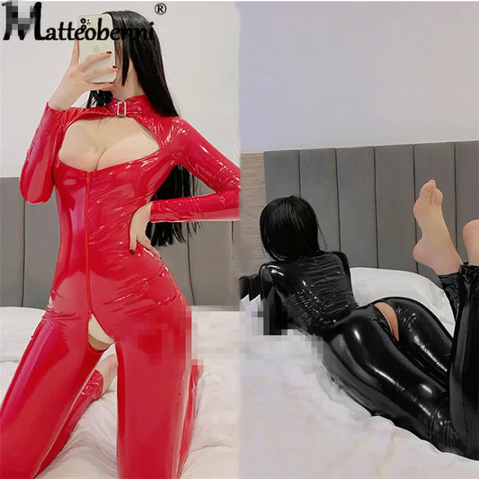 "Fatal Desire" – Catsuit Sexy en Similicuir PVC Latex