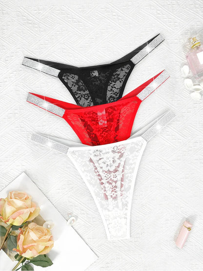 "Lace Temptation" – Lot de 3 Strings Sexy en Dentelle