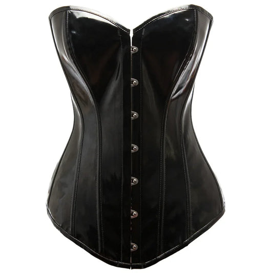 Noir Envoûtant – Corset Brillant en PVC